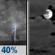 Tonight: A chance of showers and thunderstorms before midnight. Mostly cloudy, with a low around 63. North northeast wind 0 to 5 mph. Chance of precipitation is 40%. New rainfall amounts between a tenth and quarter of an inch possible. Tonight: Chance Showers And Thunderstorms then Mostly Cloudy