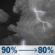 Thursday Night: Showers and thunderstorms. Mostly cloudy, with a low around 64. East southeast wind 0 to 5 mph. Chance of precipitation is 90%. Thursday Night: Showers And Thunderstorms